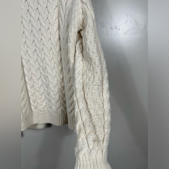 Aran Woolen Mills Cleggan Ladies Aran Crew Neck Cardigan Sweater - Oat - Medium - Picture 10 of 10